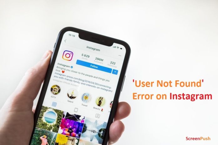 user not found on Instagram error